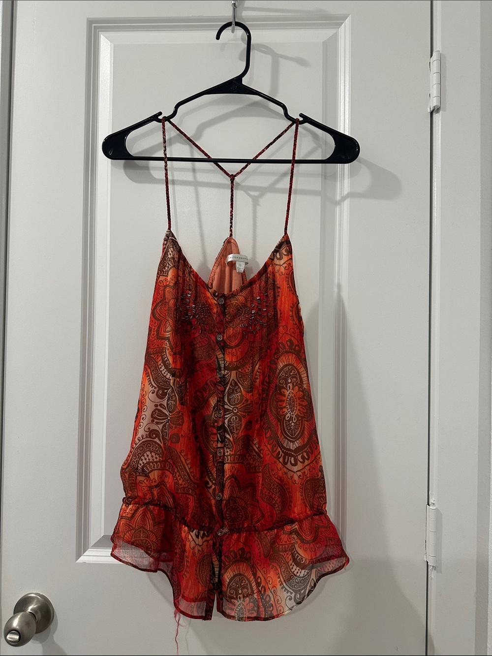 LC Lauren Conrad Red Paisley Spaghetti-Strap Camisole